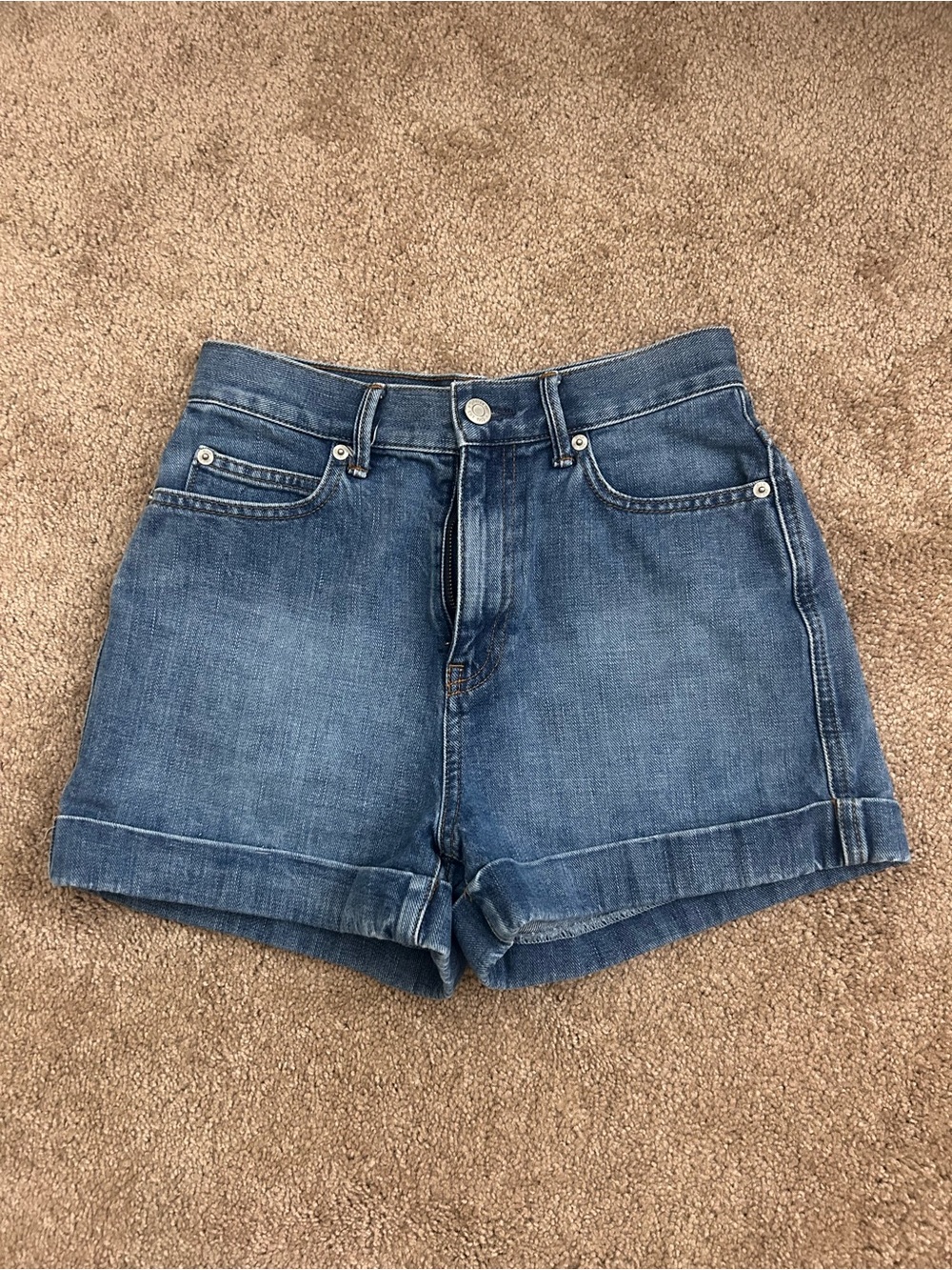 GAP Women's Blue High-Rise Rolled Hem Denim Shorts